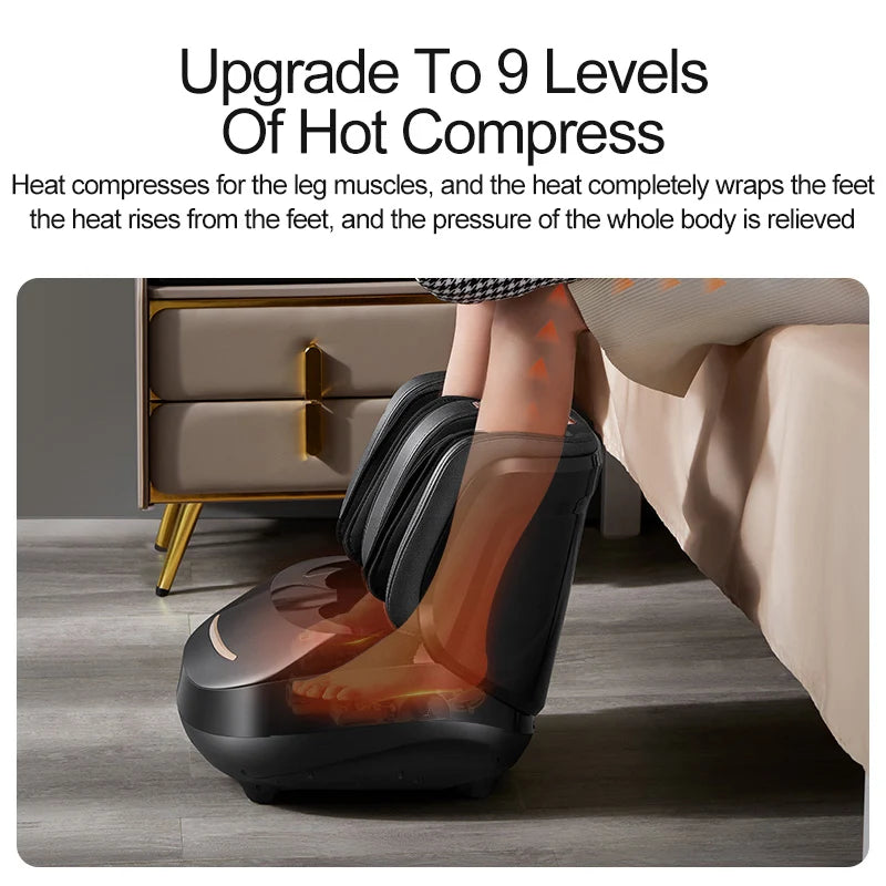 Electric Foot Massager Machine Air Pressure Heat Vibration Roller Kneading Leg Foot Full Wrap Massage Therapy Device Black AU