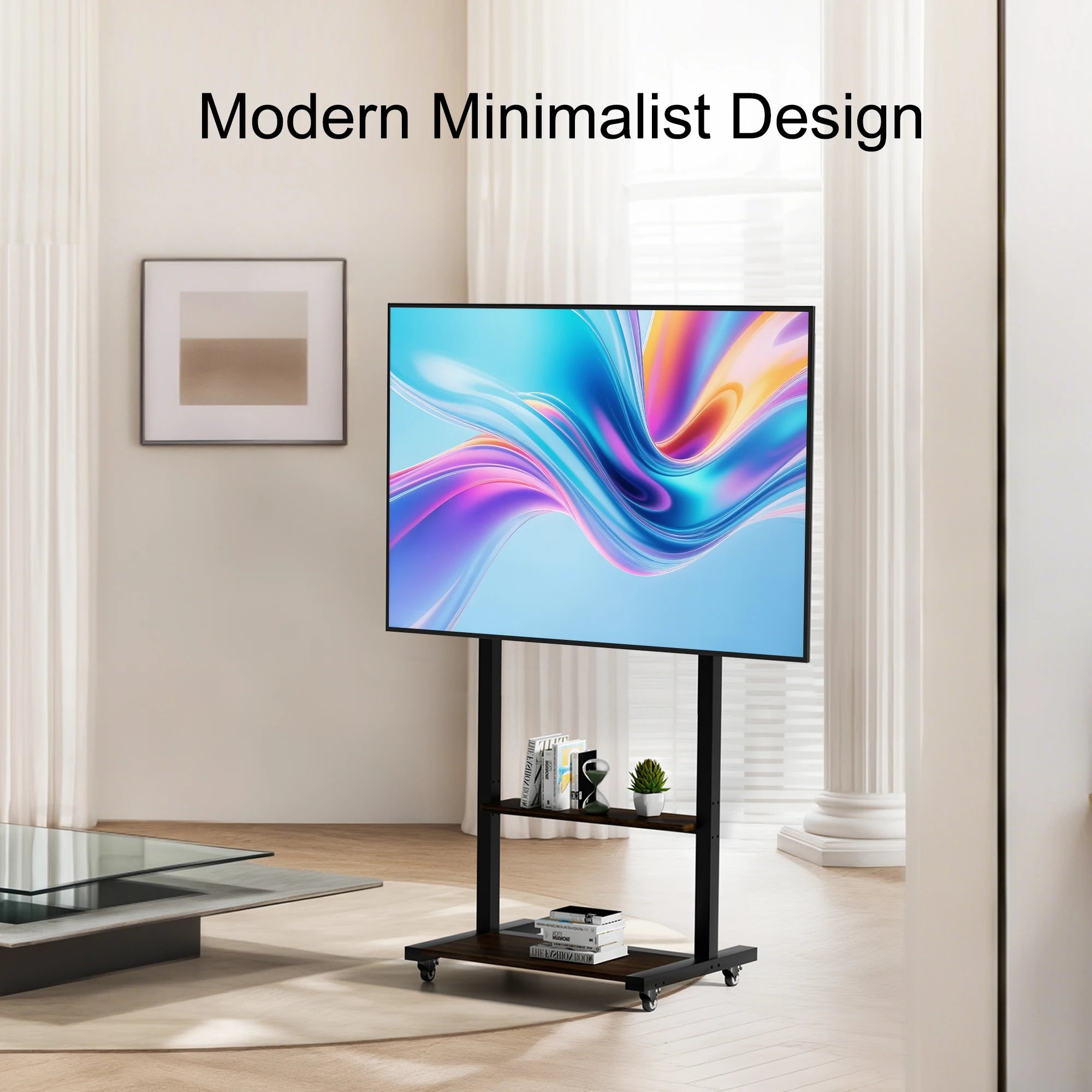Mobile TV Stand with Shelves and Wheels Height Adjustable TV Cart for 40-100 Inch TVs Black and Wood 62x50x139cm