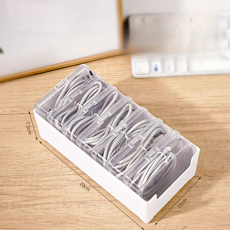 Data Cable Storage Box with 7 Compartments Desktop Cable Organizer Wire Management Box for Office Desk Accessories 20×10×7.5cm