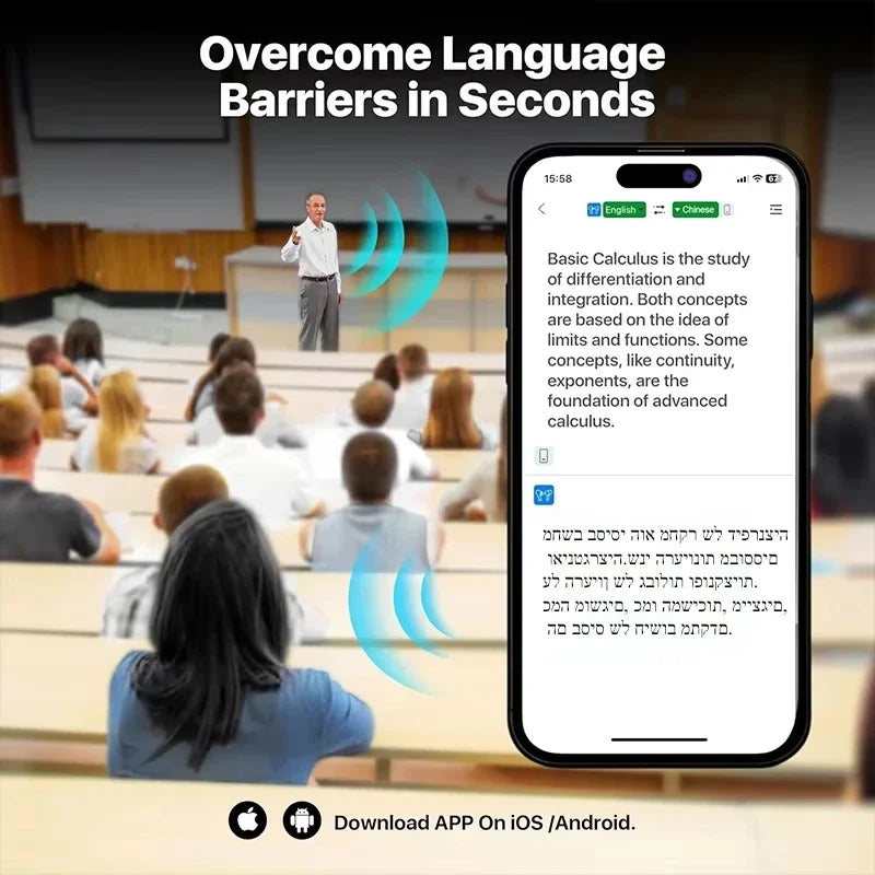 AI Real Time Translator Earbuds 144 Languages & Accents Wireless OWS Headphones 3 in 1 Language Translation Business Black
