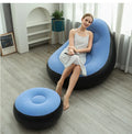 Inflatable Lazy Sofa Chair Foldable PVC Flocking Outdoor Lounger Light Blue