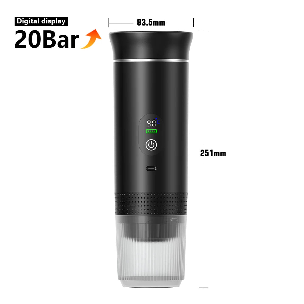 Wireless Portable Espresso Coffee Machine 3-in-1 Capsule Powder Coffee Maker for Car Home Camping Travel Black 2.0 8.3×25.1cm