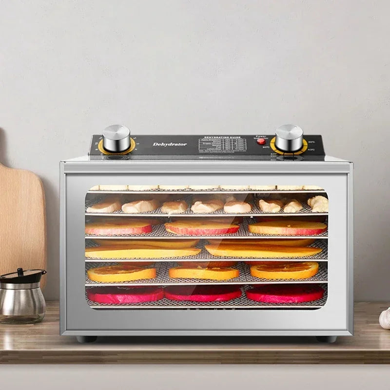 Food Dehydrator 6 Tray Stainless Steel with Touch Panel for Fruit Vegetables Meat Drying 30.5x29x21cm 110V