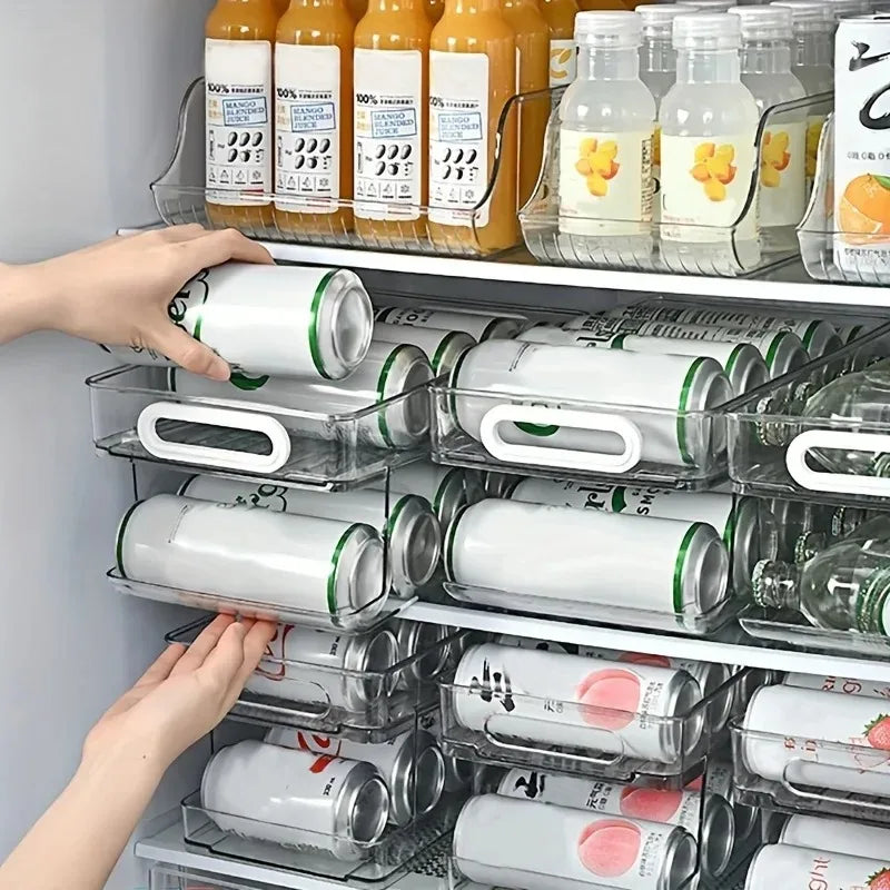 2 Tier Soda Can Dispenser Refrigerator Organizer Stackable Drink Storage Bin Clear Plastic Fridge Organizer Rack 35.5×19.2×15cm