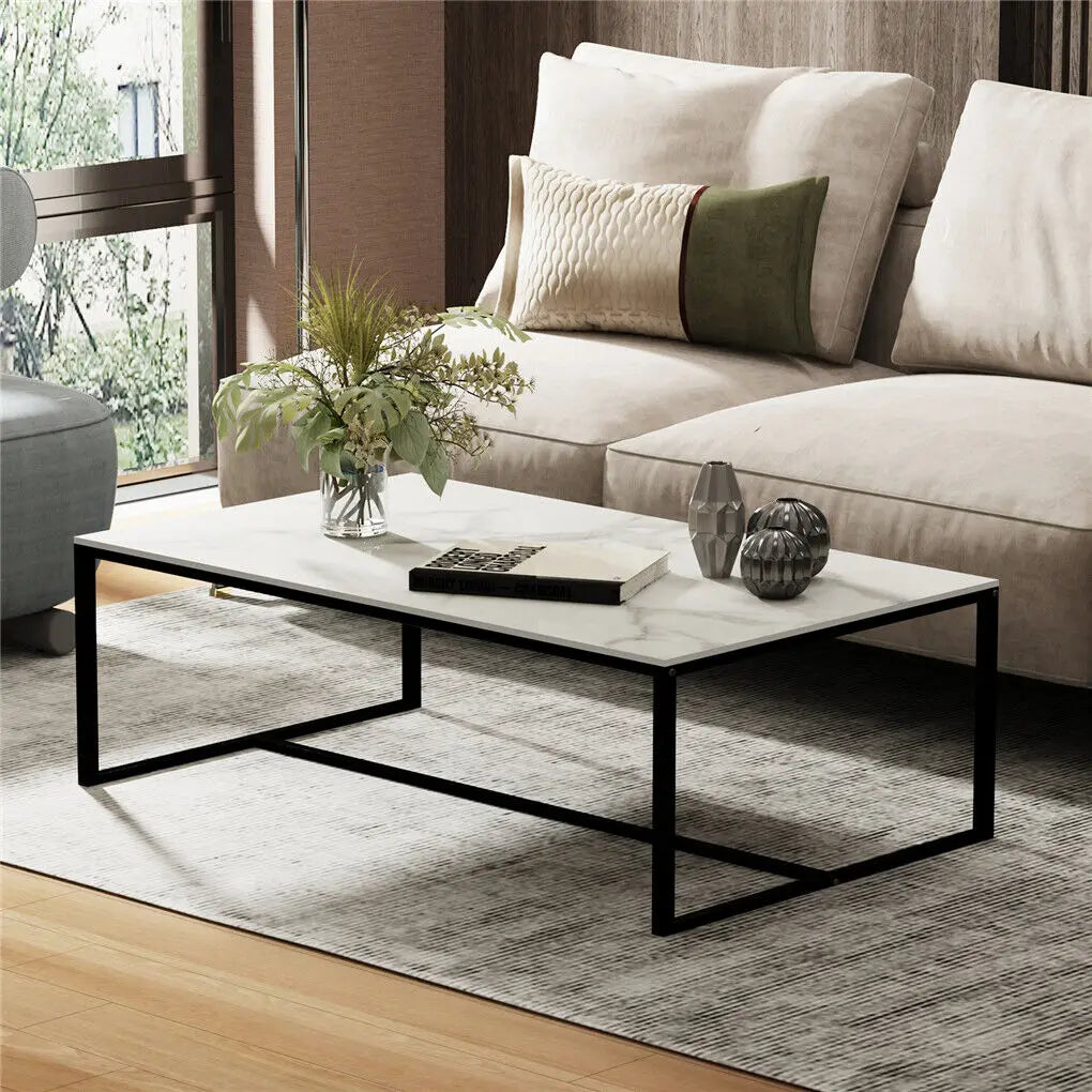 Rectangle Coffee Table 100x60x43cm White Marble Top Living Room Sofa Side Table Modern Center Table