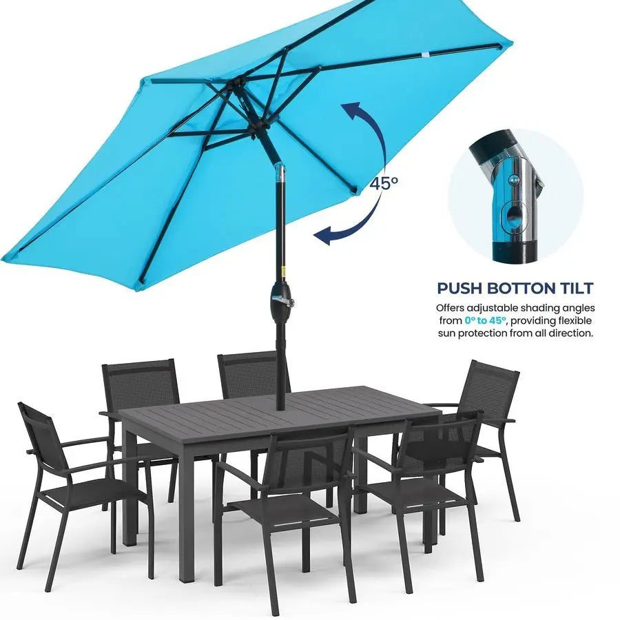 Patio Umbrella Table Umbrella Crank Lift 6-Rib Frame Turquoise 2.3m Blue