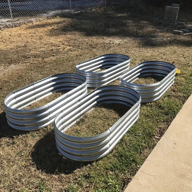 Galvanized Raised Garden Bed Kit Large Oval Metal Planter Box Outdoor Vegetable Flower Growing Garden Bed 120×60×30cm