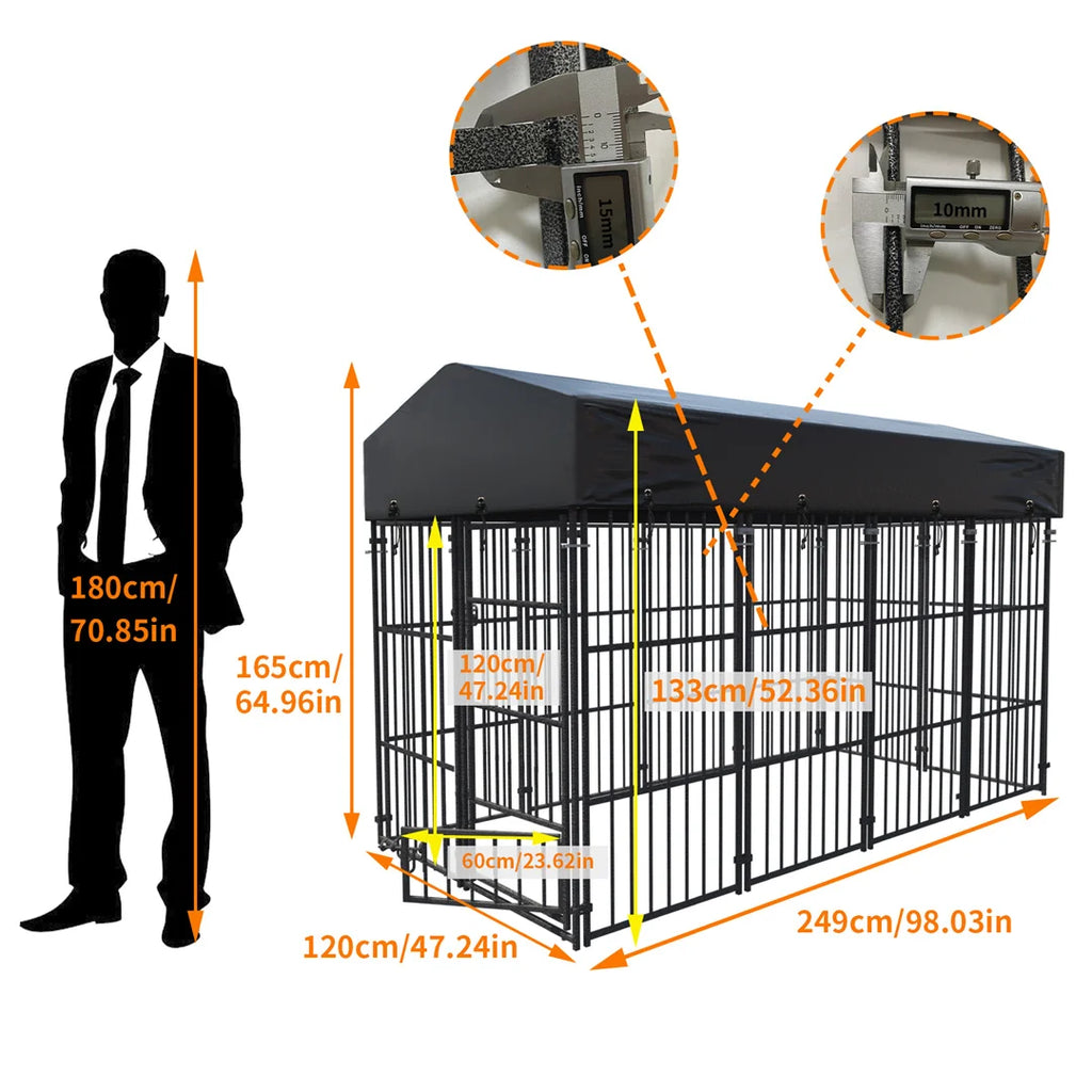 Heavy Duty Dog Kennel Welded Metal Playpen 64 9 Large Animal Cage for Outdoor And Indoor Use Pet 249x120x165cm