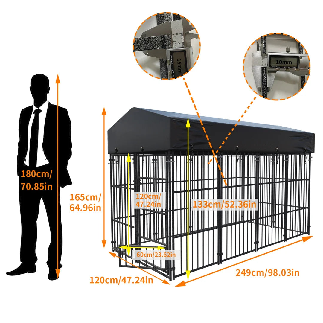 Heavy Duty Dog Kennel Welded Metal Playpen 64 9 Large Animal Cage for Outdoor And Indoor Use Pet 249x120x165cm