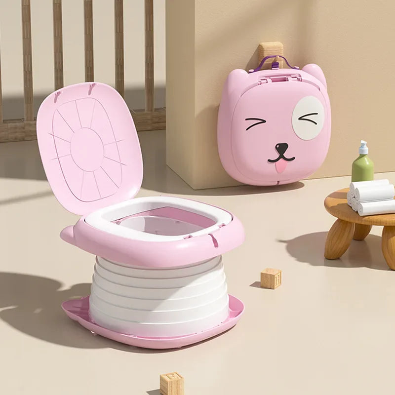 Portable Toddler Potty Training Toilet Foldable Travel Potty Seat for Baby Kids Car Camping Indoor Outdoor Bathroom Pink 17cm
