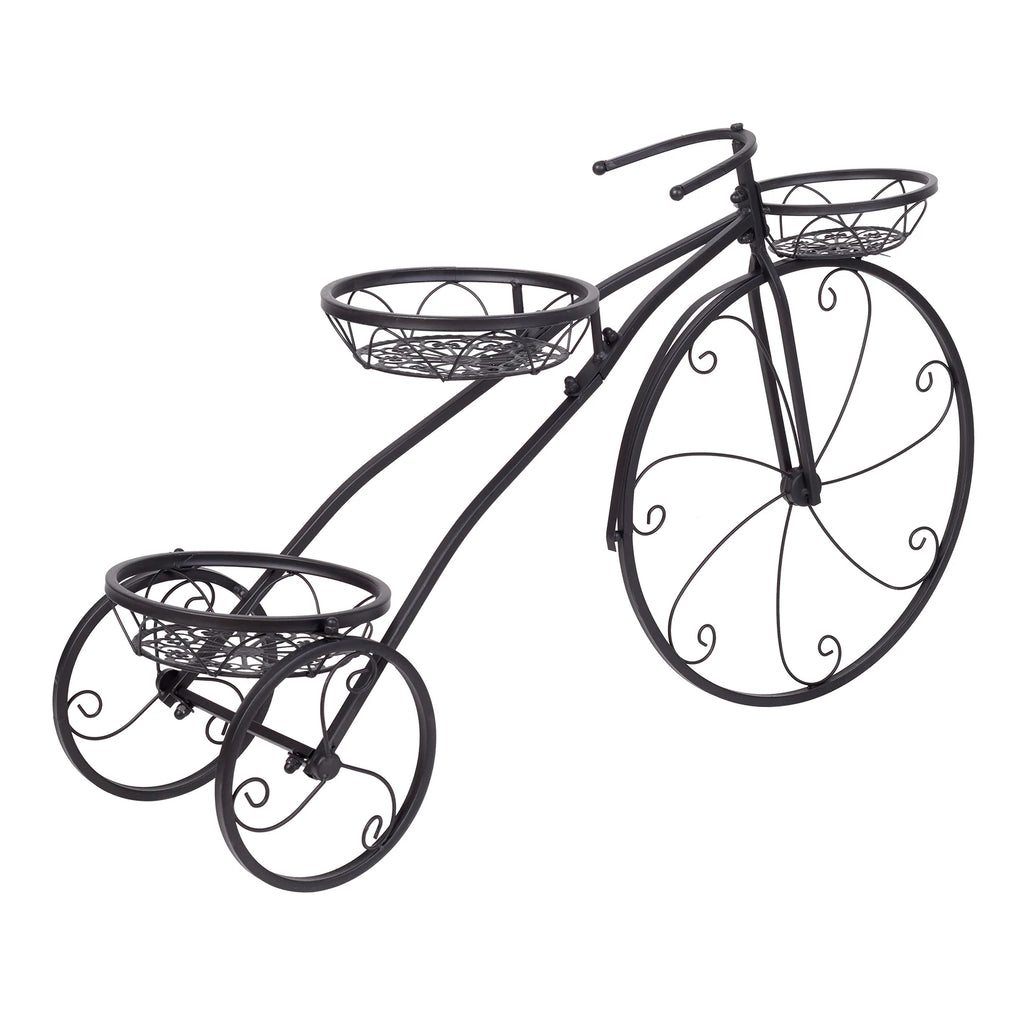 Plant Stand Outdoor Plant Holder Weather Resistant Flower Pot Stand 3 Tier Bicycle Design 79.5x52cm Black