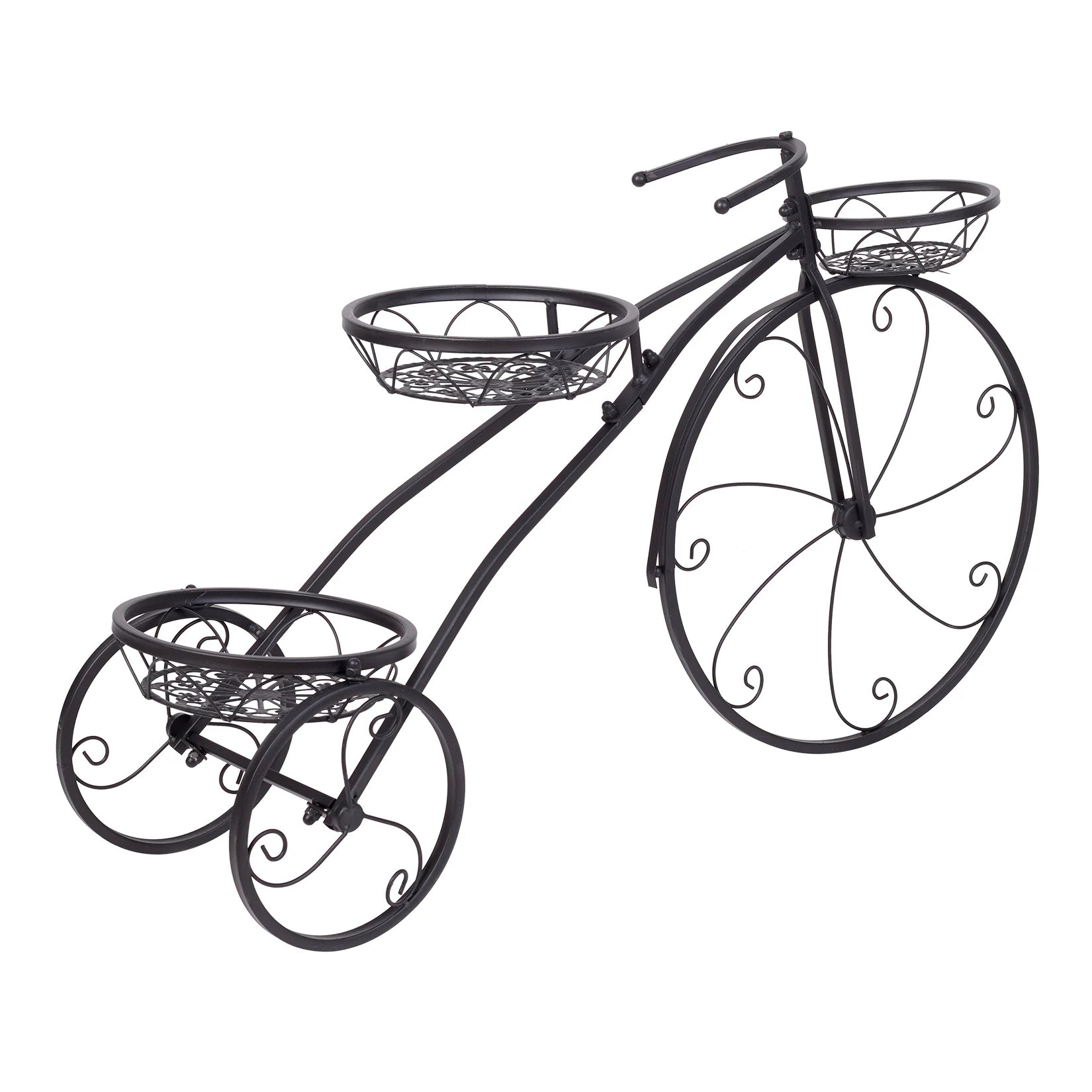 Plant Stand Outdoor Plant Holder Weather Resistant Flower Pot Stand 3 Tier Bicycle Design 79.5x52cm Black