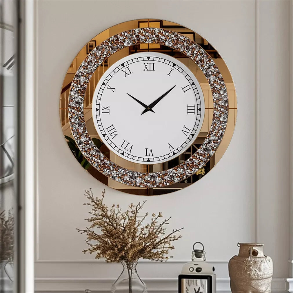 3D Wall Clock 80cm Diamond Crystal Roman Numerals Modern Decorative Clock Tawny Tinted