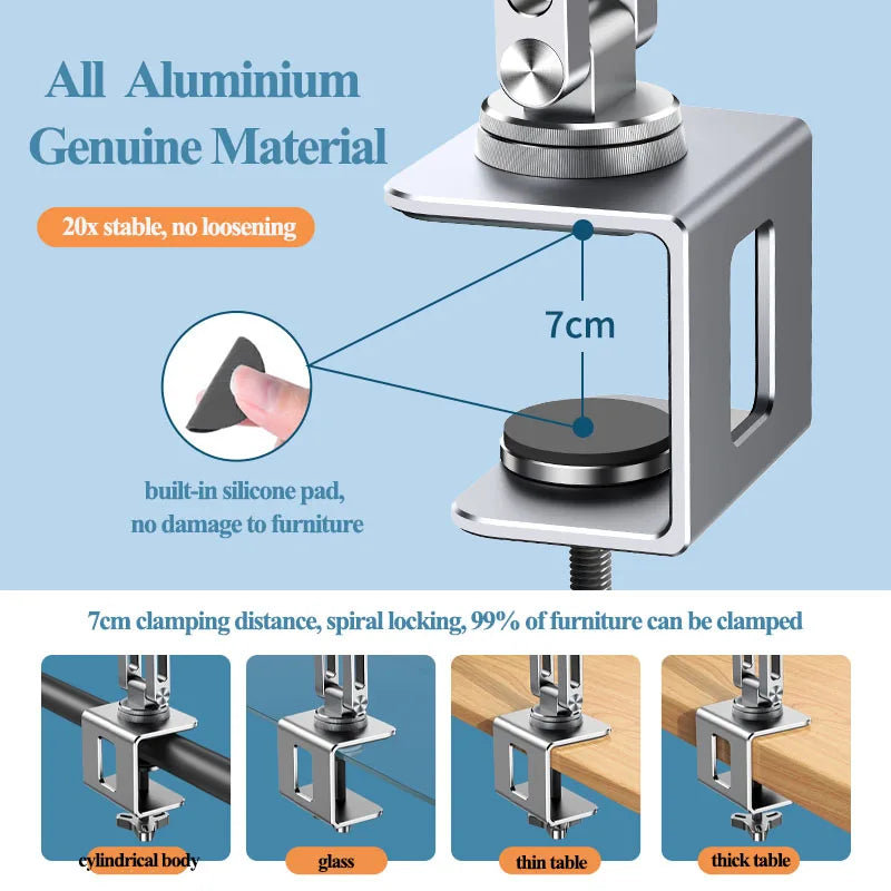 360° Rotating Laptop Tablet Stand Clamp Holder Adjustable Height 3 Joint Desktop Bed Lazy Arm Bracket Support Grey Green