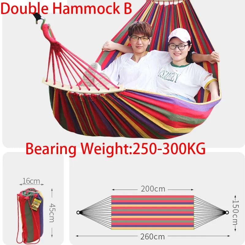 Canvas Outdoor Camping Hammock Double Size 200 x 150 cm with Carry Bag - Anti Rollover Thick Fabric