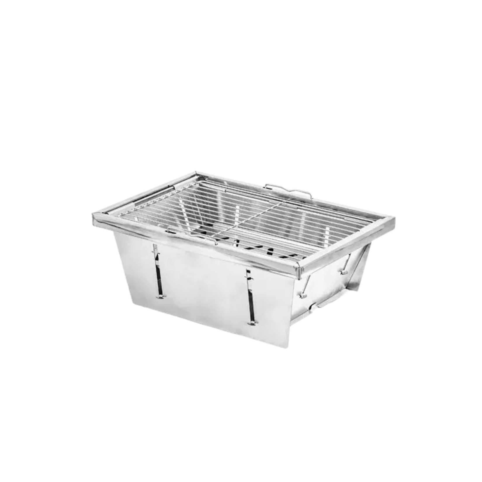 Outdoor BBQ Grill Portable Charcoal BBQ Travel Charcoal Grill Stainless Steel Firewood Barbecue for Camping Silver 109x51x55cm