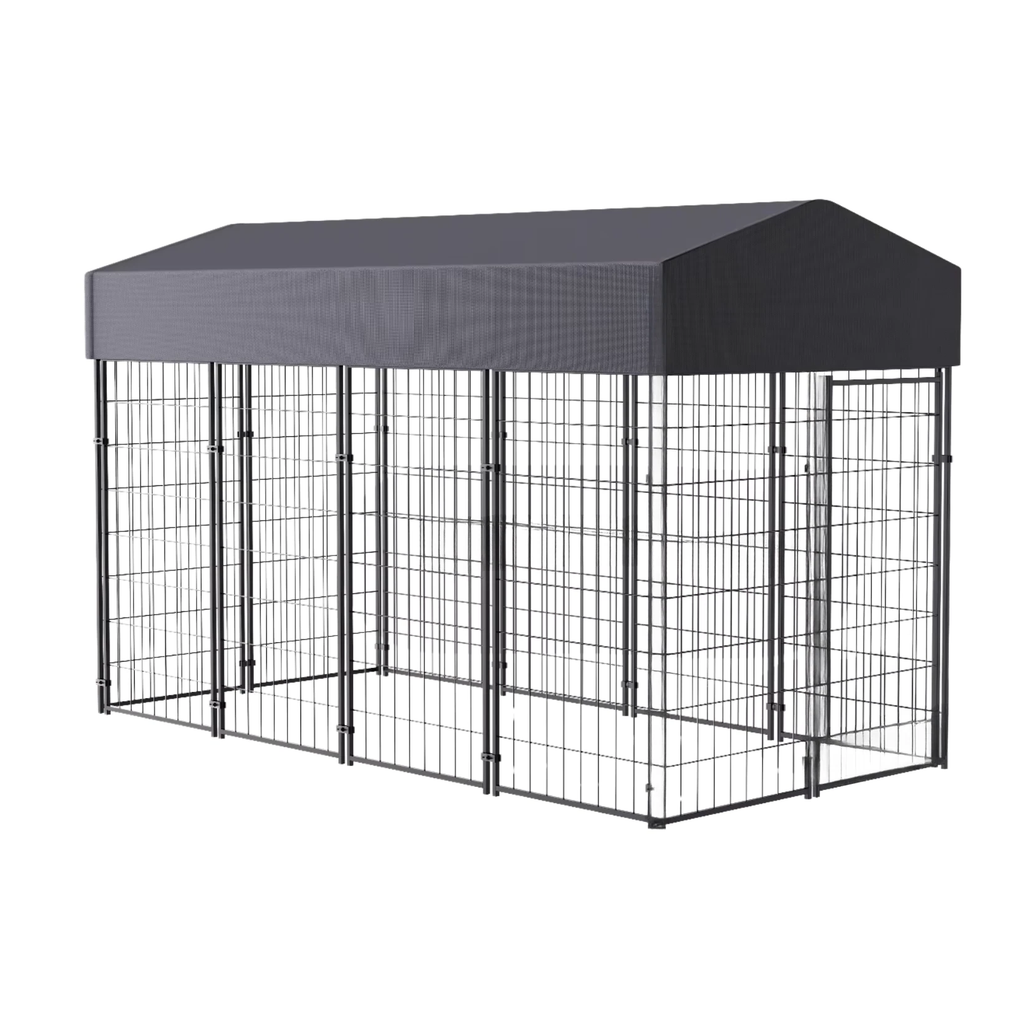 Outdoor Pet Kennel Luxury Dog & Rabbit House Enclosure Run Cage with Roof & Cover 127 x 120 x 165 cm Gray