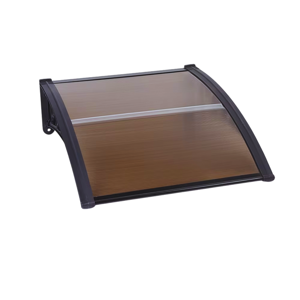 Window Door Awning Brown PC Panel with Black Bracket Outdoor Sun Shade Canopy for Patio, Terrace, Garden, Balcony