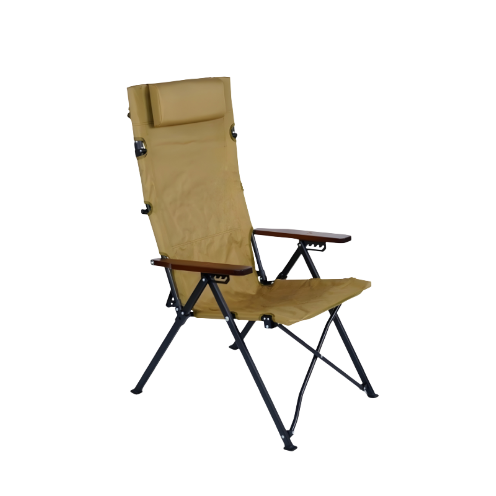 Camping Chair Folding Beach Chair Easy Setup With Armrests & Pillow Outdoor Use Khaki 73x65x114cm