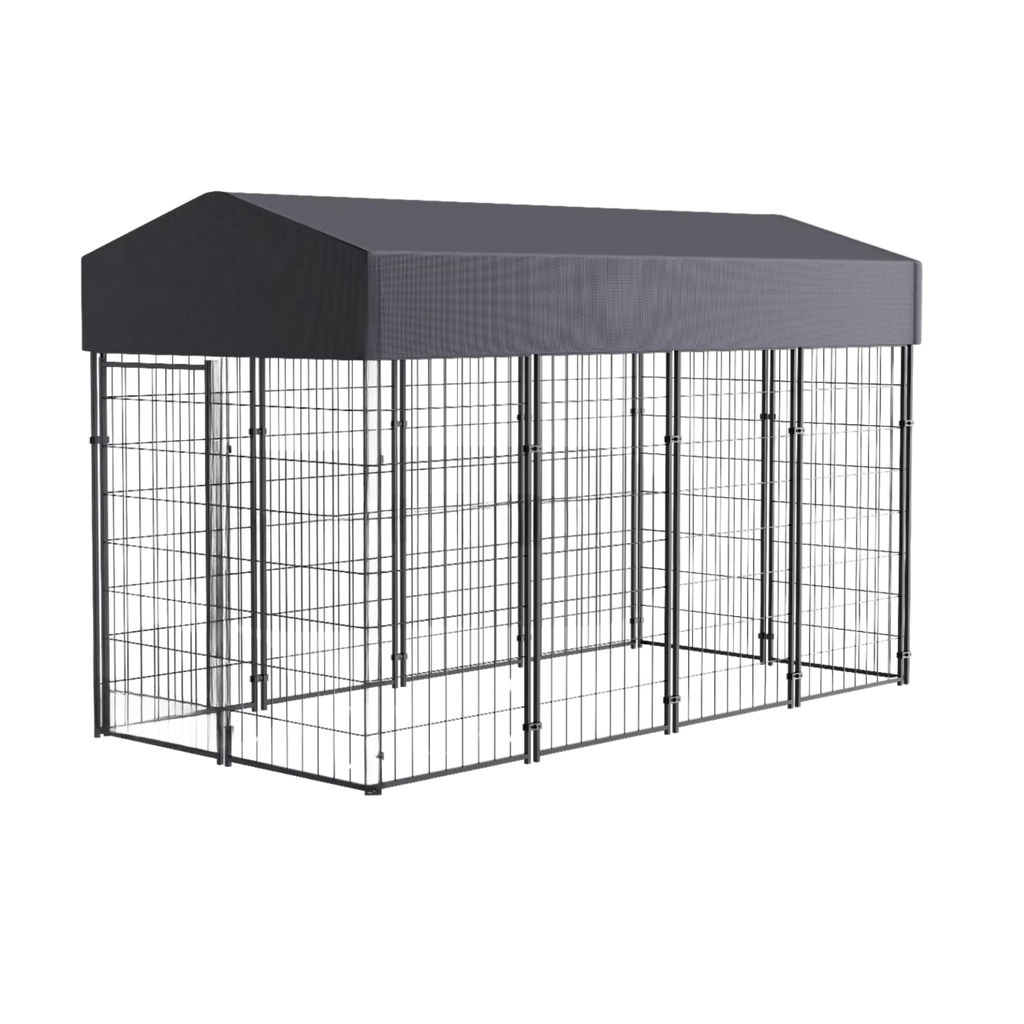Outdoor Pet Kennel Luxury Dog & Rabbit House Enclosure Run Cage with Roof & Cover 249 x 120 x 165 cm Gray