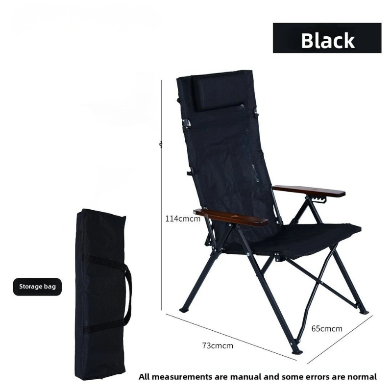 Camping Chair Beach Chair Easy Setup Folding Outdoor With Armrests With Pillow for Picnic, Fishing, Beach & Home Use Black 73x65x114cm