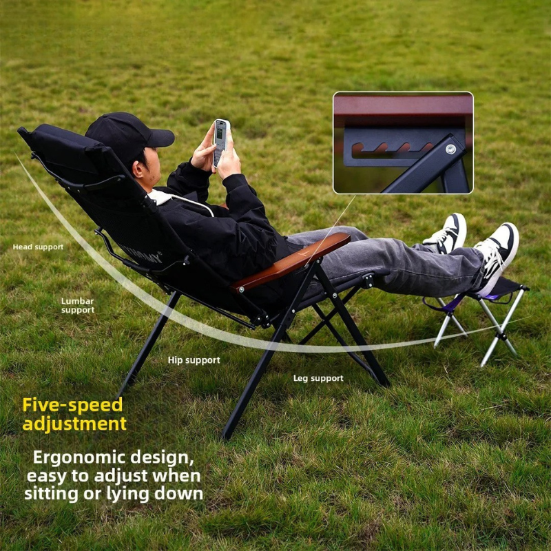 Camping Chair Beach Chair Easy Setup Folding Outdoor With Armrests With Pillow for Picnic, Fishing, Beach & Home Use Black 73x65x114cm