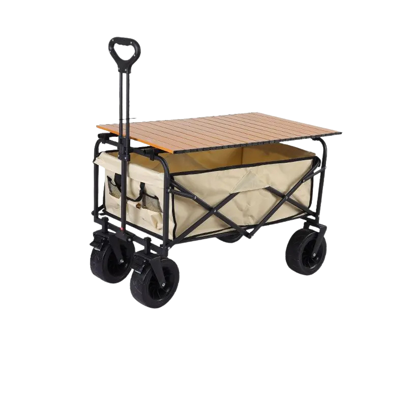 Camping Trailer Beige Folding Wagon Portable All-Terrain Outdoor Cart Beige 90x50x58cm