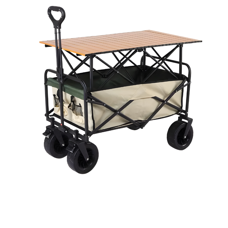 Camping Trailer Green & Beige Folding Wagon Portable All-Terrain Outdoor Cart 90x55x71