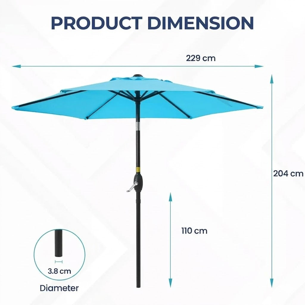 Patio Umbrella Table Umbrella Crank Lift 6-Rib Frame Turquoise 2.3m Blue