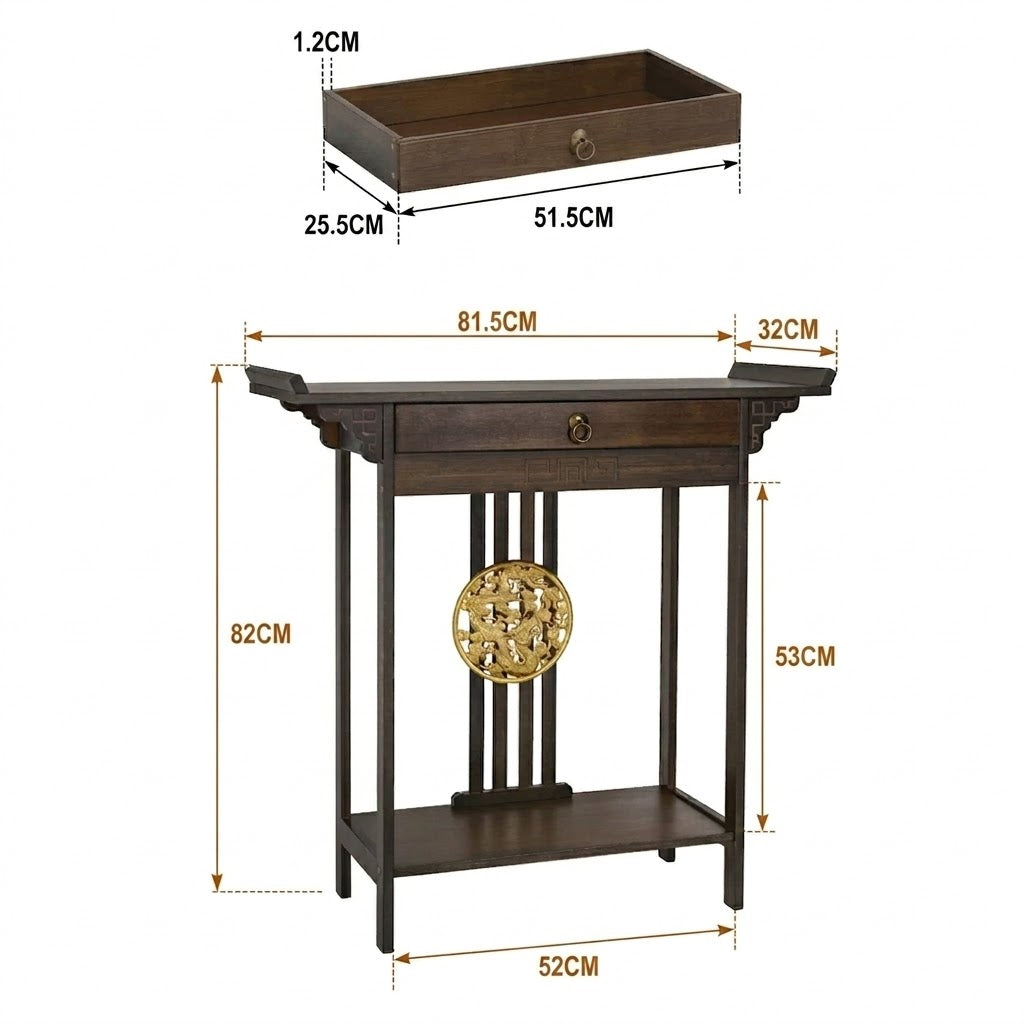 Wood Console Table 81.5x31.2x82.8cm with Drawer and Shelf Brown Entryway Hall Table Living Room