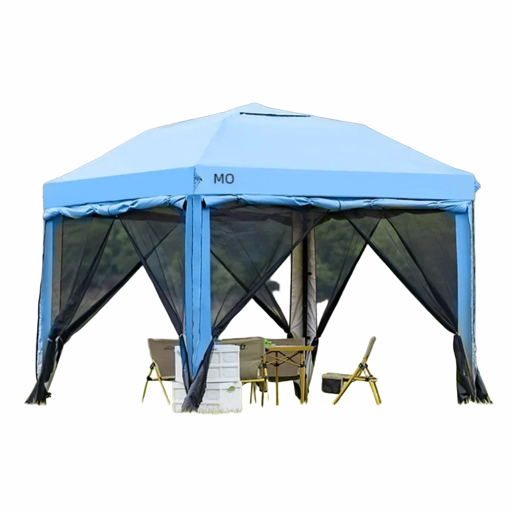 10x10 Feet Outdoor Pop-Up Canopy Gazebo Tent with Blue 4 Double Layer Sidewalls and Adjustable Height